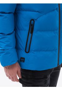 Ombre Clothing - Kurtka męska zimowa C502 - niebieska - XL. Typ kołnierza: kaptur. Kolor: niebieski. Materiał: materiał, poliester. Sezon: zima #7