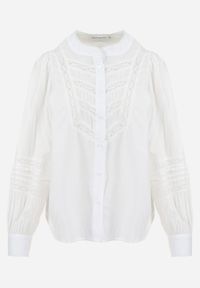 Born2be - Biała Koszula z Koronkową Wstawką i Szerokimi Rękawami Elegriane. Kolor: biały. Materiał: koronka. Wzór: aplikacja
