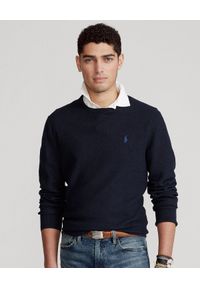 Ralph Lauren - RALPH LAUREN - Sweter z logo Regular Fit. Typ kołnierza: polo. Kolor: niebieski. Materiał: bawełna, dzianina, materiał. Wzór: haft #1