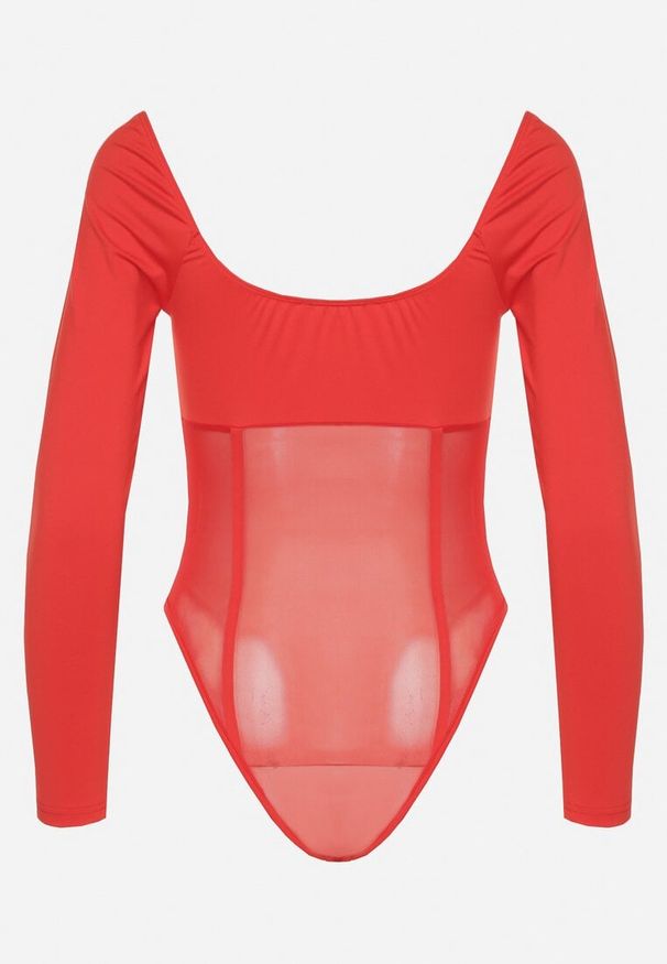 Born2be - Czerwone Body Vices z Długim Rękawem i Dekoltem w Serek Aleriie. Okazja: na randkę. Typ kołnierza: dekolt w serek. Kolor: czerwony. Materiał: jeans. Długość rękawa: długi rękaw. Długość: długie. Styl: elegancki