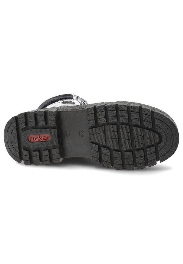 Niebieskie Botki Rieker Obuwie Damskie Na Solidnej Podeszwie. Okazja: na spacer, na co dzień. Zapięcie: sznurówki. Kolor: niebieski. Materiał: lakier. Szerokość cholewki: normalna. Sezon: zima. Styl: casual