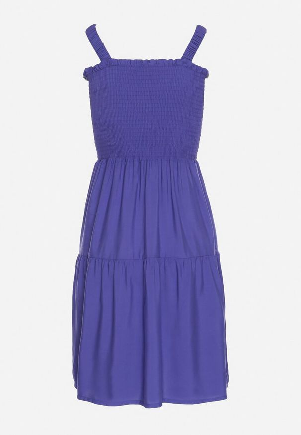 Born2be - Niebieska Rozkloszowana Sukienka na Ramiączkach z Wiskozy Miravelia. Okazja: na co dzień. Typ kołnierza: dekolt kwadratowy. Kolor: niebieski. Materiał: wiskoza. Długość rękawa: na ramiączkach. Typ sukienki: proste. Styl: casual