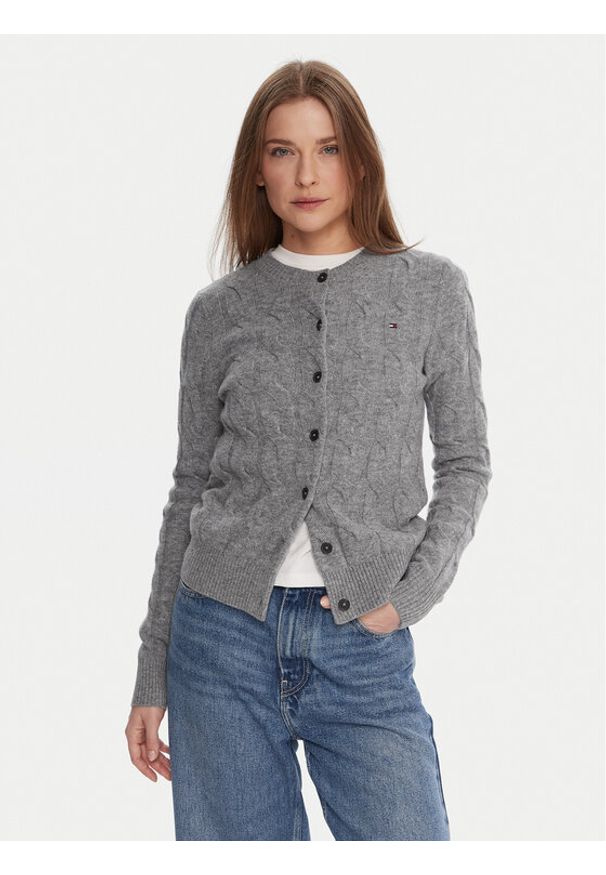 TOMMY HILFIGER - Tommy Hilfiger Kardigan WW0WW47463 Szary Regular Fit. Kolor: szary. Materiał: wełna