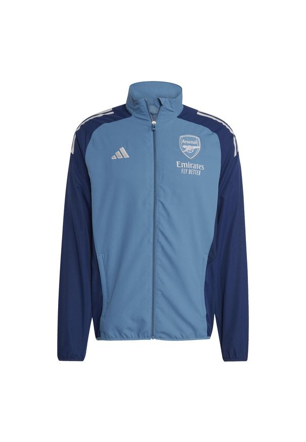 Adidas - Kurtka dresowa Prematch Arsenal 2025/26. Kolor: niebieski. Materiał: dresówka. Sport: piłka nożna