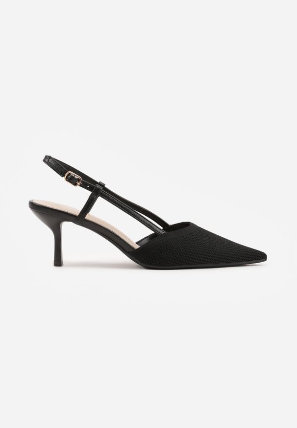 Born2be - Czarne Sandały na Szpilce z Odkrytą Piętą i Ażurowym Wzorem Kervidia. Okazja: na co dzień. Zapięcie: sprzączka. Kolor: czarny. Wzór: ażurowy. Obcas: na szpilce. Styl: casual, elegancki, klasyczny