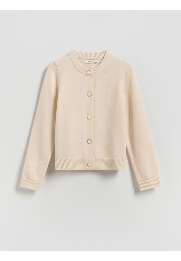 Reserved - Dzianinowy kardigan - kremowy. Kolor: kremowy. Materiał: dzianina
