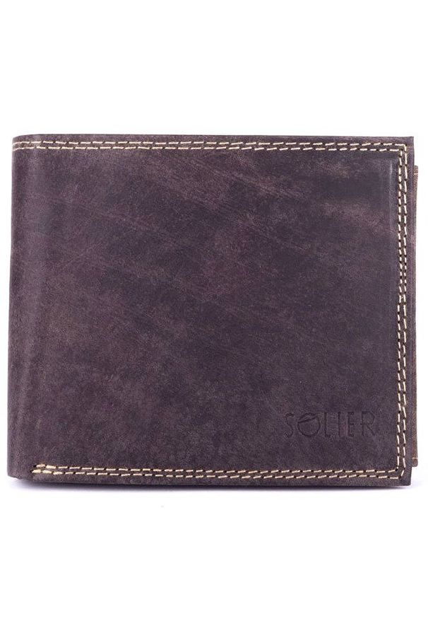 Solier - Skórzany portfel męski SOLIER SW24 brązowy - Brązowy. Kolor: brązowy. Materiał: skóra
