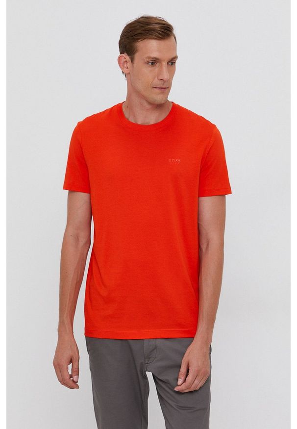 BOSS - Boss - T-shirt bawełniany. Okazja: na co dzień. Kolor: pomarańczowy. Materiał: bawełna. Wzór: gładki. Styl: casual