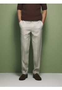 Reserved - Lniane spodnie garniturowe - beżowy. Kolor: beżowy. Materiał: len #1