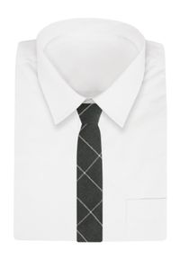 Wełniany Krawat - Alties - Grafitowy, Prostokąty. Kolor: szary. Materiał: wełna, bawełna #2