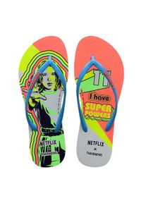 Havaianas Japonki Stranger Things damskie kolor turkusowy na płaskim obcasie. Kolor: turkusowy. Materiał: materiał. Obcas: na obcasie. Wysokość obcasa: niski #1