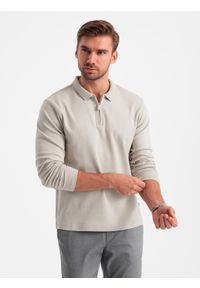 Ombre Clothing - Longsleeve męski z zapinanym na zamek kołnierzykiem polo – popielaty V2 OM-POLS-0130 - XXL. Typ kołnierza: polo. Kolor: szary. Materiał: bawełna, skóra, dzianina, materiał. Długość rękawa: długi rękaw. Wzór: aplikacja. Styl: sportowy, elegancki #5