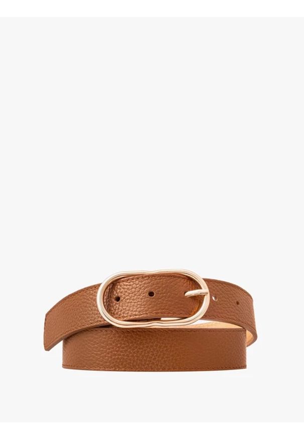 Ryłko - Rudy pasek damski ze złotą klamrą. Kolor: brązowy. Materiał: skóra