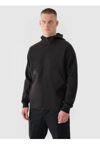 4f - 4F Bluza dresowa rozpinana z kapturem męska 4F x Robert Lewandowski - czarna XXL. Okazja: na co dzień. Typ kołnierza: kaptur. Kolor: czarny. Materiał: dresówka. Długość rękawa: raglanowy rękaw. Wzór: gładki, aplikacja, ze splotem. Styl: sportowy, casual