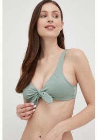 Hollister Co. biustonosz kąpielowy kolor zielony lekko usztywniona miseczka. Kolor: zielony. Materiał: materiał #1