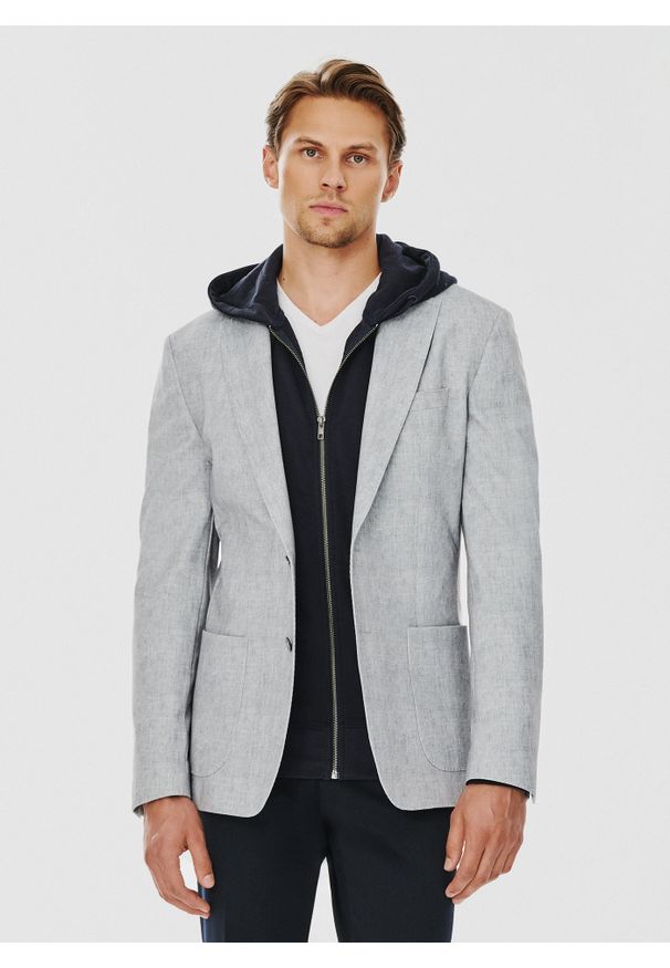 Pako Lorente - PAKO LORENTE – Casualowa marynarka męska w kolorze szarym. Okazja: na co dzień. Kolor: szary. Materiał: wiskoza, poliester, elastan. Sezon: jesień. Styl: casual