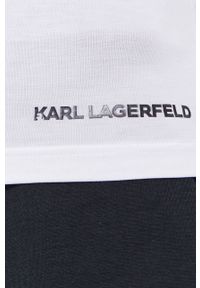 Karl Lagerfeld Top 211W2108 damski kolor biały. Okazja: na co dzień. Kolor: biały. Materiał: dzianina. Długość rękawa: na ramiączkach. Wzór: gładki. Styl: casual #2
