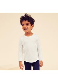 DOMYOS - Koszulka z długim rękawem dziecięca Domyos Baby Gym. Kolor: biały. Materiał: materiał, elastan, bawełna. Długość rękawa: długi rękaw. Długość: długie #1
