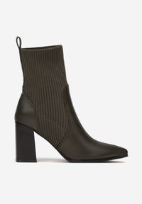 Renee - Zielone Botki Tristn. Wysokość cholewki: za kostkę. Nosek buta: szpiczasty. Kolor: zielony. Materiał: prążkowany, materiał. Szerokość cholewki: normalna. Obcas: na obcasie. Styl: elegancki. Wysokość obcasa: średni #5