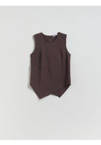 Reserved - Bluzka z modalem - ciemnobrązowy. Kolor: brązowy. Materiał: tkanina. Styl: klasyczny #1