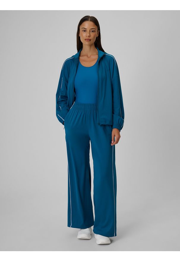 4f - 4F Bluza dresowa loose bez kaptura damska - turkusowa L. Typ kołnierza: bez kaptura. Kolor: turkusowy. Materiał: dresówka. Styl: sportowy