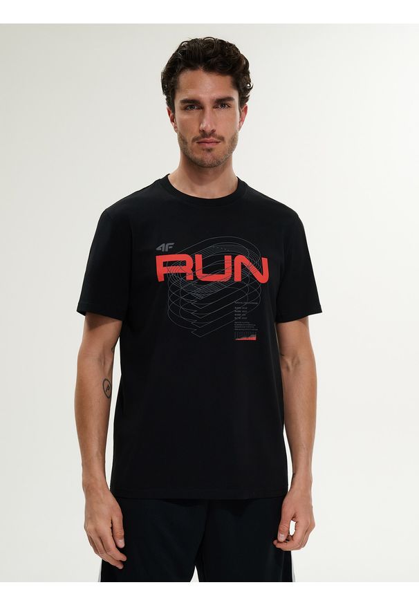 4f - 4F T-shirt regular z nadrukiem męski - czarny M. Okazja: na co dzień. Kolor: czarny. Materiał: jeans, materiał, dresówka, bawełna. Wzór: nadruk. Styl: casual, klasyczny