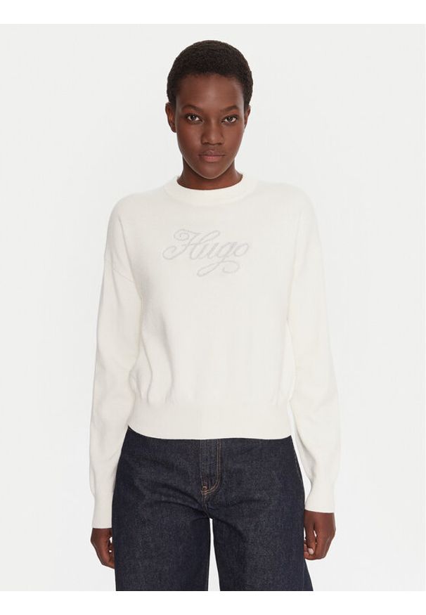 Hugo - HUGO Sweter Slogix_B 50548145 Beżowy Relaxed Fit. Kolor: beżowy. Materiał: syntetyk