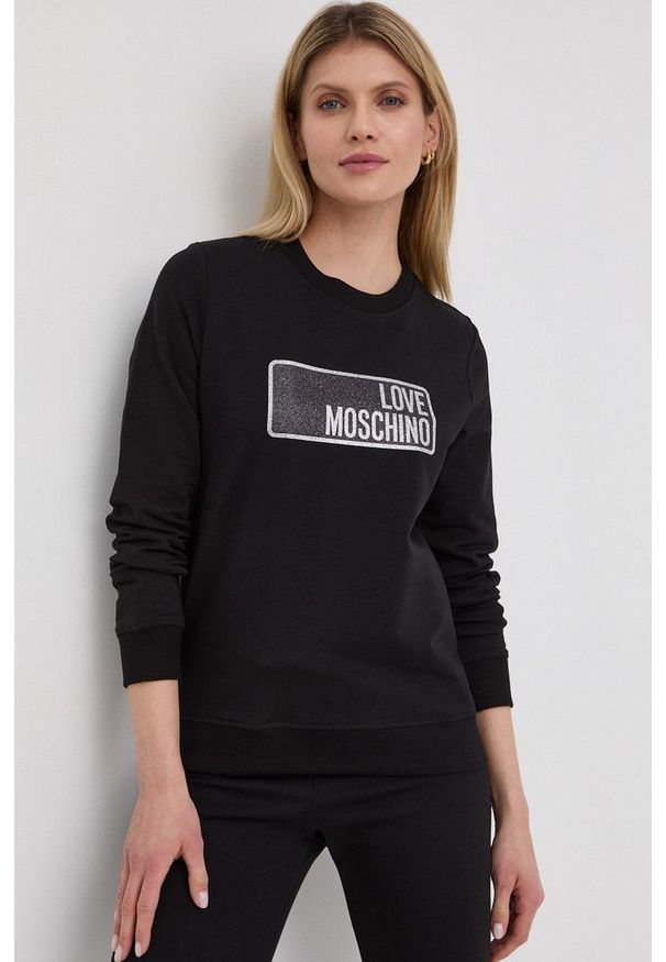 Love Moschino bluza damska kolor czarny z aplikacją. Okazja: na co dzień. Kolor: czarny. Wzór: aplikacja. Styl: casual