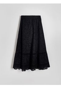 Reserved - Ażurowa spódnica maxi - czarny. Kolor: czarny. Materiał: bawełna, tkanina. Wzór: ażurowy