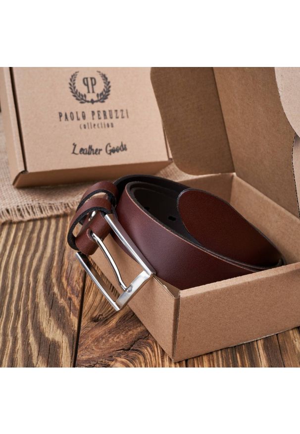 Pasek męski 120 cm brązowy PAOLO PERUZZI PG-03-BRS-120. Kolor: brązowy. Materiał: skóra. Wzór: paski. Styl: elegancki, casual, klasyczny