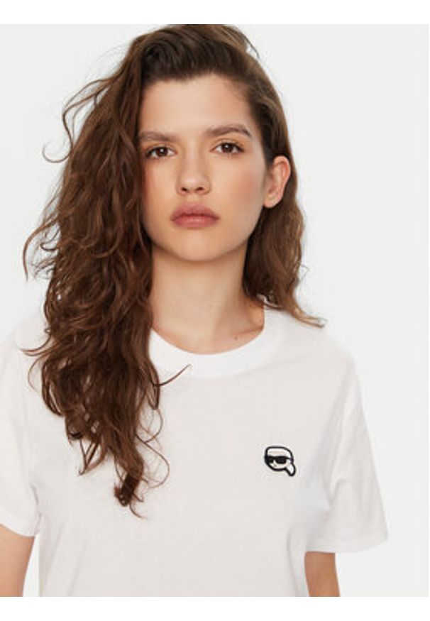 Karl Lagerfeld - KARL LAGERFELD T-Shirt A1W17025 Biały Relaxed Fit. Typ kołnierza: dekolt w karo. Kolor: biały. Materiał: bawełna