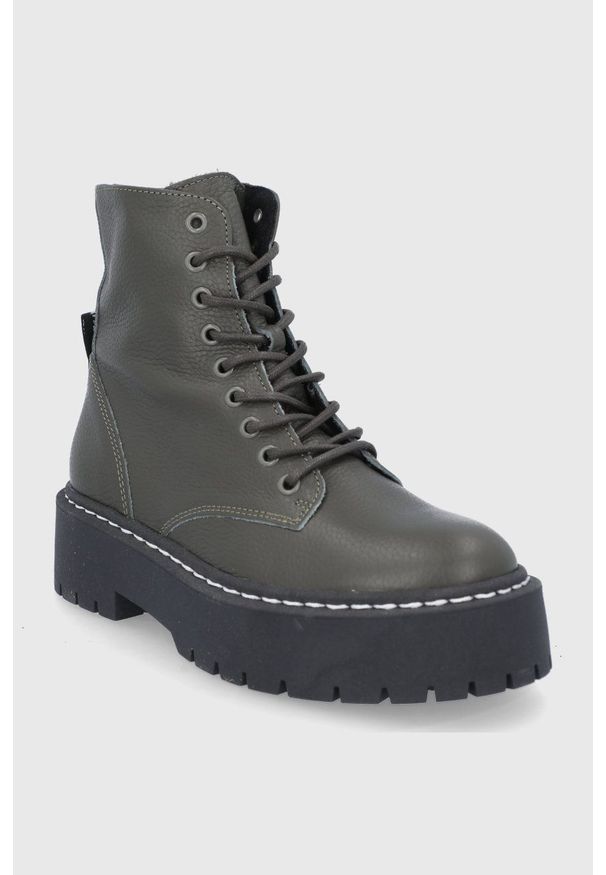 Steve Madden - Workery skórzane Skylar. Nosek buta: okrągły. Kolor: zielony. Materiał: skóra. Obcas: na platformie