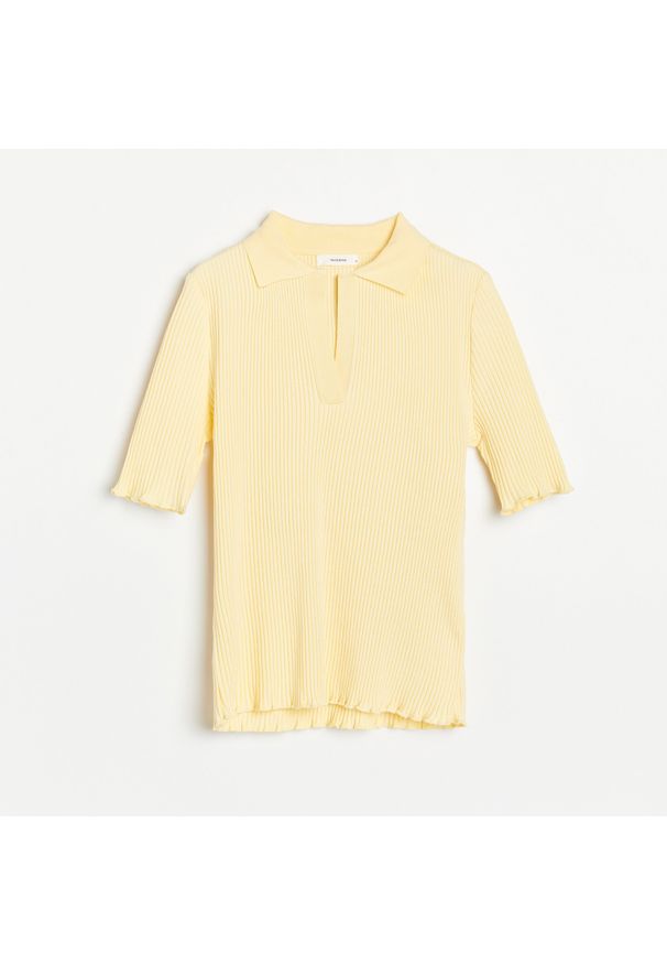 Reserved - Bawełniana koszulka z kołnierzykiem - Żółty. Kolor: żółty. Materiał: bawełna