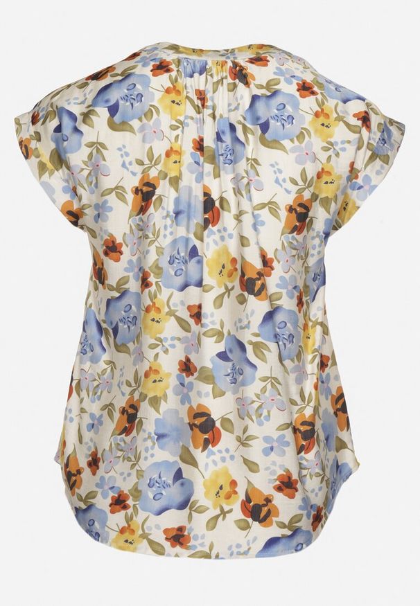 Born2be - Niebieska Bluzka w Kwiaty z Dekoltem V z Wiskozą Odalisa. Okazja: na co dzień. Kolekcja: plus size. Kolor: niebieski. Materiał: wiskoza. Wzór: kwiaty. Sezon: wiosna, lato. Styl: casual, elegancki
