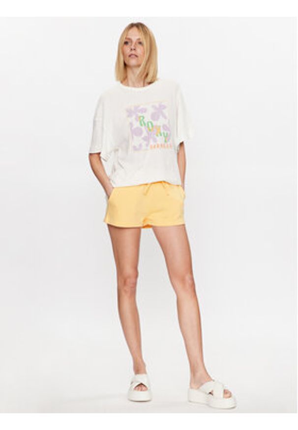 Roxy T-Shirt Sweet Flowers ERJZT05469 Écru Relaxed Fit. Materiał: bawełna