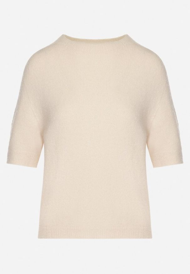 Born2be - Beżowy Sweter z Wełną z Krótkim Rękawem Dannoria. Okazja: na co dzień. Kolor: beżowy. Materiał: wełna. Długość rękawa: krótki rękaw. Długość: krótkie. Styl: elegancki, casual