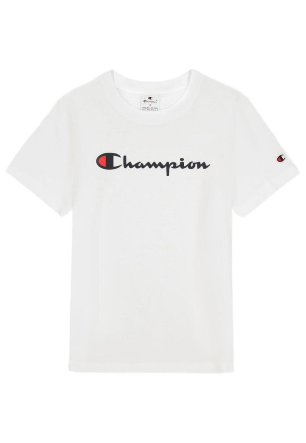 Koszulka damska Champion SS Tee 117534. Kolor: biały. Materiał: bawełna, skóra, tkanina