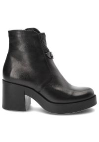 Czarne Eleganckie Botki Simen Na Obcasie. Kolor: czarny. Materiał: syntetyk, futro, materiał, skóra. Szerokość cholewki: normalna. Obcas: na obcasie. Styl: elegancki. Wysokość obcasa: średni #5