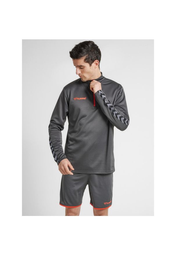 Bluza Hummel demi-zip hmlAUTHENTIC. Kolor: szary. Materiał: materiał. Sport: fitness, piłka nożna