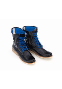 Zapato - sznurowane botki workery - skóra naturalna - model 424 - kolor niebieski naplak (40). Okazja: na spacer. Wysokość cholewki: za kostkę. Kolor: niebieski. Materiał: skóra. Styl: sportowy #3