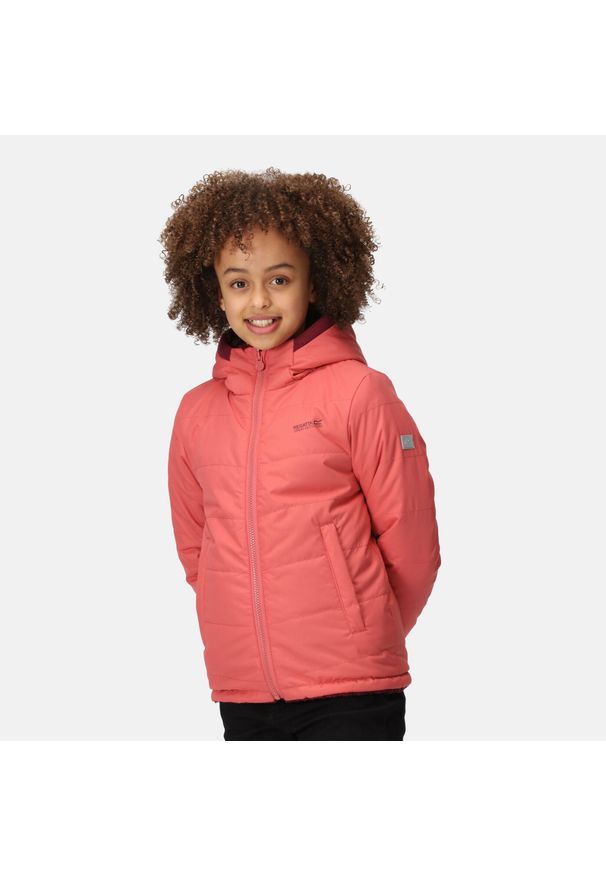 Kurtka turystyczna dziecięca Kyrell Regatta dwustronna. Kolor: różowy. Materiał: puch. Styl: sportowy