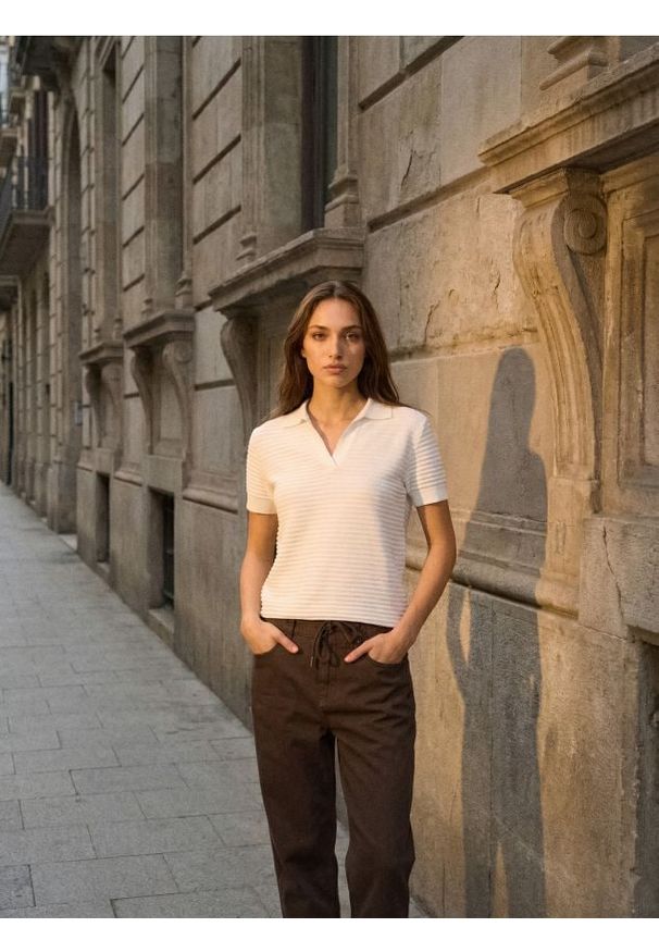 Sinsay - Bluzka swetrowa polo - kremowy. Typ kołnierza: polo. Kolor: kremowy