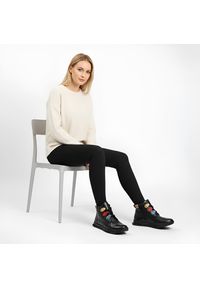 Czarne Botki Armodo Skórzane Buty Damskie. Kolor: czarny. Materiał: skóra. Wzór: geometria, kolorowy. Styl: klasyczny #4