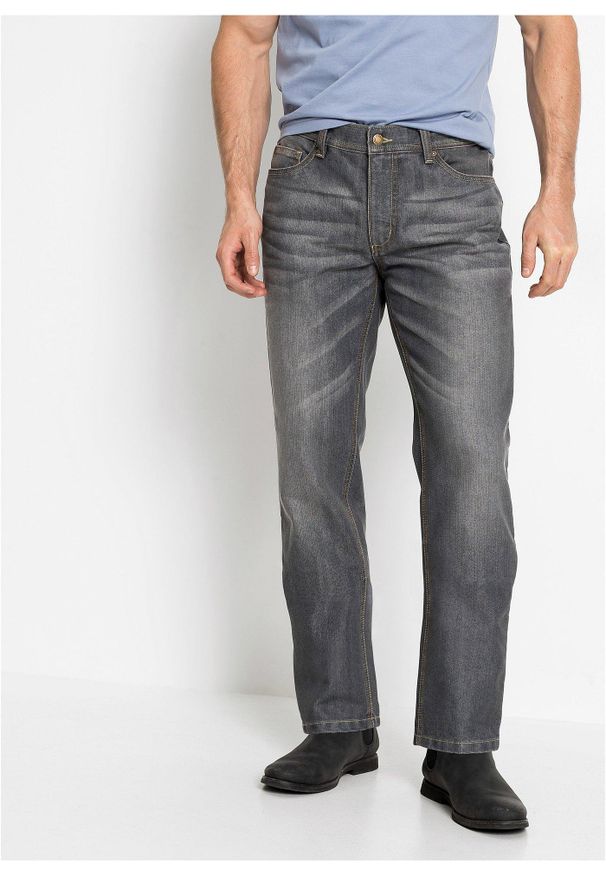 bonprix - Dżinsy regular fit ze stretchem, straight. Kolor: szary