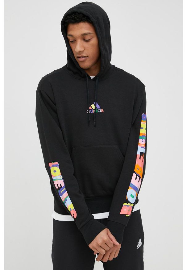 adidas Performance bluza Pride męska kolor czarny z kapturem z aplikacją. Typ kołnierza: kaptur. Kolor: czarny. Materiał: poliester, bawełna. Wzór: aplikacja