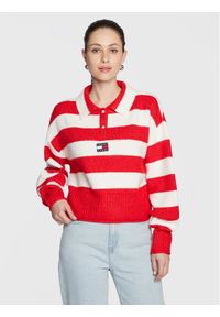 Tommy Jeans Sweter Stripe Badge DW0DW14956 Czerwony Regular Fit. Kolor: czerwony. Materiał: syntetyk #1