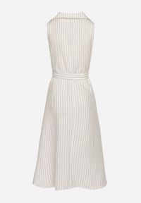 Born2be - Biała Sukienka o Koszulowym Kroju Bez Rękawów z Wiązanym Paskiem Liriora. Okazja: na co dzień. Typ kołnierza: dekolt w kształcie V. Kolor: biały. Długość rękawa: bez rękawów. Typ sukienki: koszulowe. Styl: casual, klasyczny #4