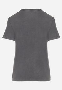 Born2be - Ciemnoszary Bawełniany T-shirt z Metalicznym Nadrukiem Savariae. Okazja: na co dzień. Kolor: szary. Materiał: bawełna. Wzór: nadruk. Styl: elegancki, casual