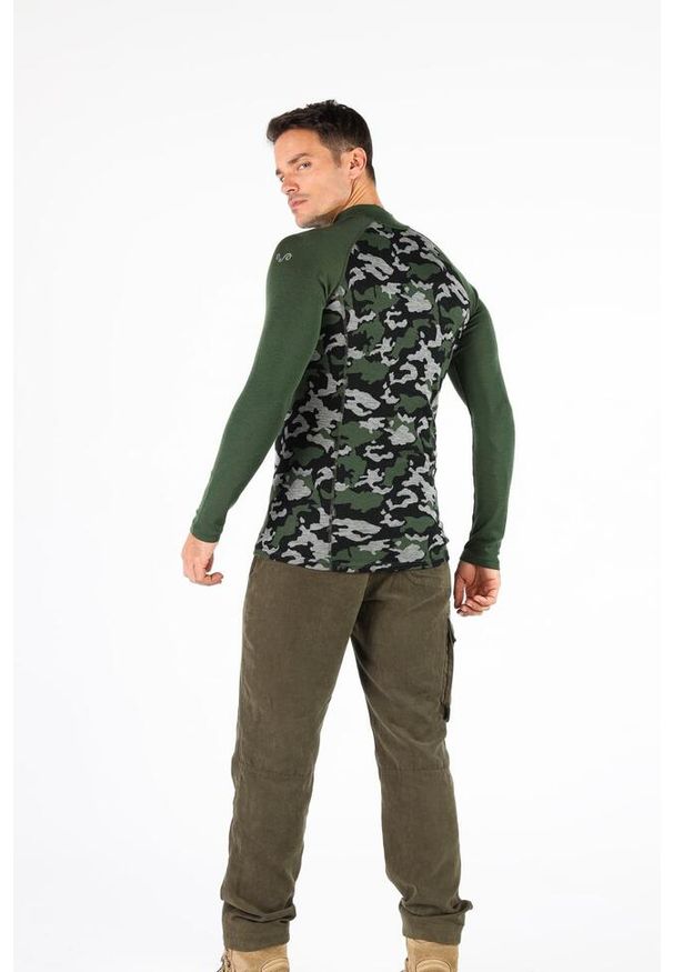 WOOLONA - Bluza turystyczna męska Woolona Asker Zip z długim rękawem. Kolor: zielony. Długość rękawa: długi rękaw. Długość: długie