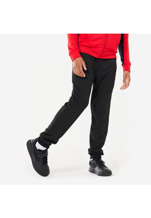 Decathlon - Dres dziecięcy Domyos. Kolor: czerwony, wielokolorowy, czarny. Materiał: tkanina, elastan, prążkowany, materiał, poliester. Wzór: ze splotem. Styl: sportowy